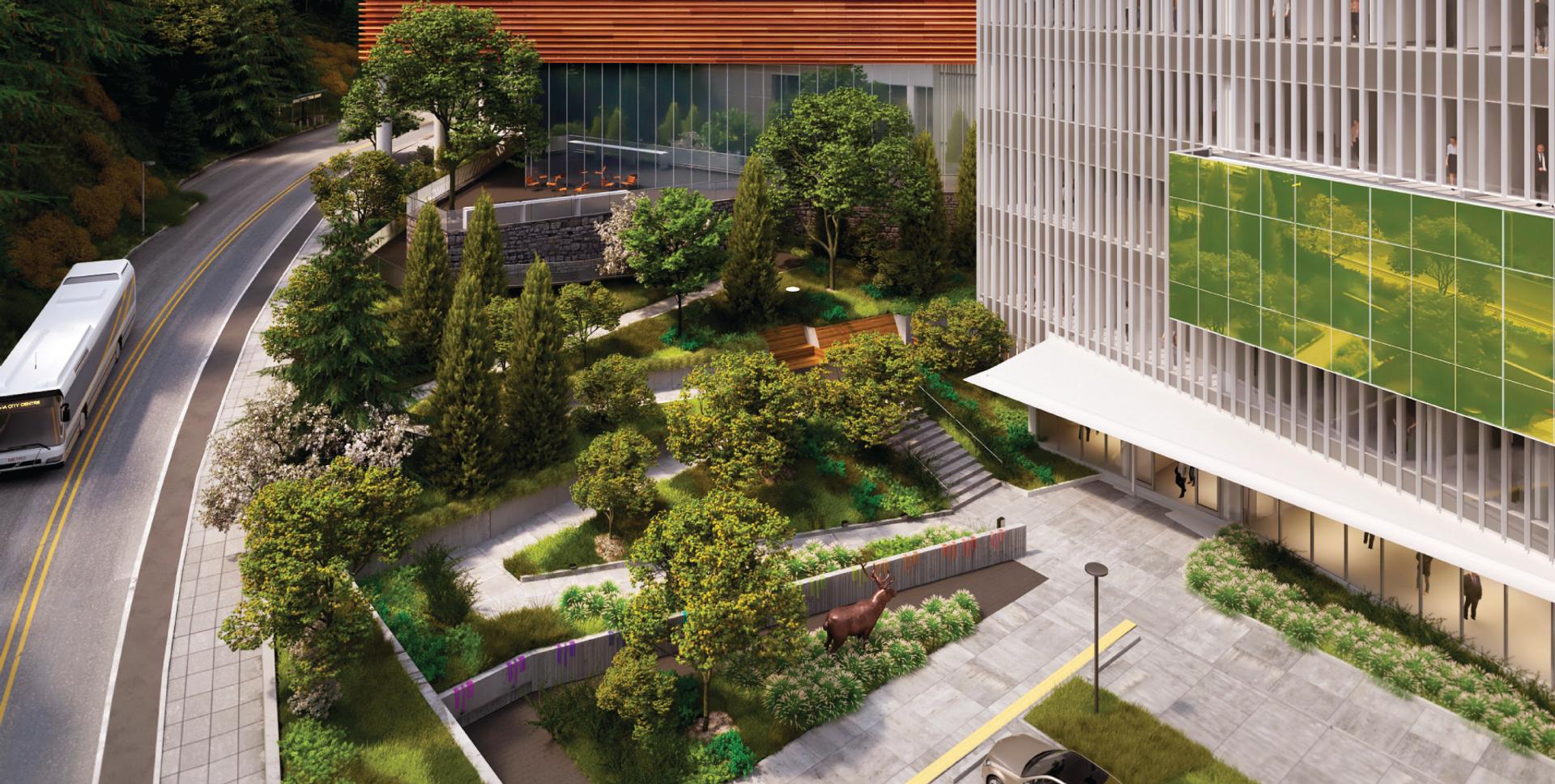 Aerial view of exterior plantings at OHSU Vista Pavilion